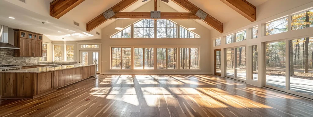 a bright and spacious open concept kitchen in raleigh with a large island for family gatherings and natural light streaming in through large windows.