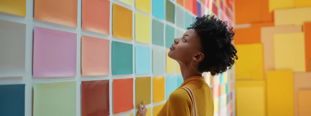 a homeowner exploring a vibrant interior paint color palette at a local design showroom in raleigh, nc.