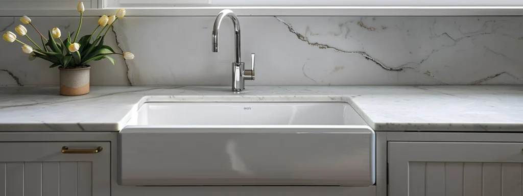 a modern farmhouse sink seamlessly blends with sleek countertops and contemporary cabinetry in a beautifully designed raleigh kitchen.