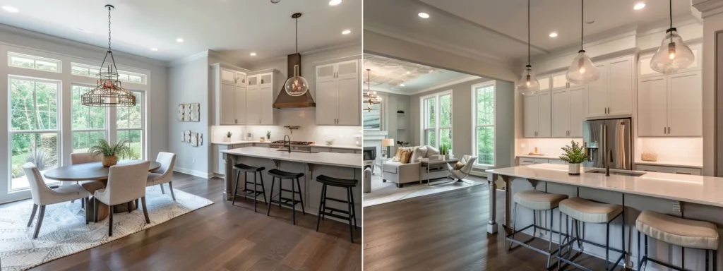 a modern kitchen in raleigh with sleek, stylish lighting fixtures illuminating the space and enhancing the overall aesthetics.