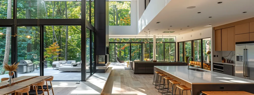 an airy and modern kitchen with sleek countertops, stainless steel appliances, and an expansive island, demonstrating the stunning transformation of an open concept design in a raleigh home.