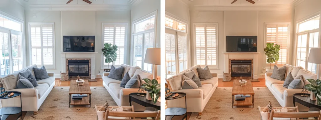 a modern living room in raleigh with freshly painted white walls and trim using water-based paint, showcasing the quick drying time and ease of application.