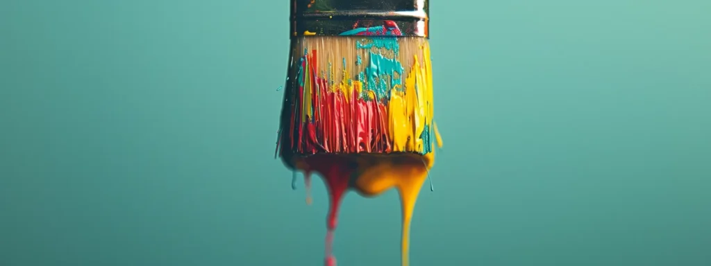 a vibrant paintbrush dripping with colorful water-based and oil-based paints, showcasing the contrast between quick-drying and durable finishes in a creative and dynamic way.