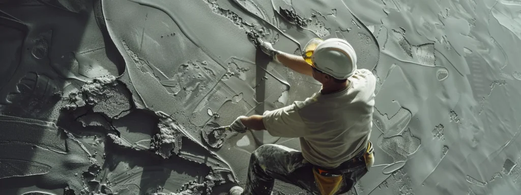 a worker meticulously filling in cracks and smoothing out uneven surfaces on a wall before painting, ensuring a flawless finish.