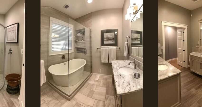 a beautifully renovated bathroom in raleigh, nc, showcasing elegant fixtures, a modern vanity, and soothing neutral tones that embody affordability and style.