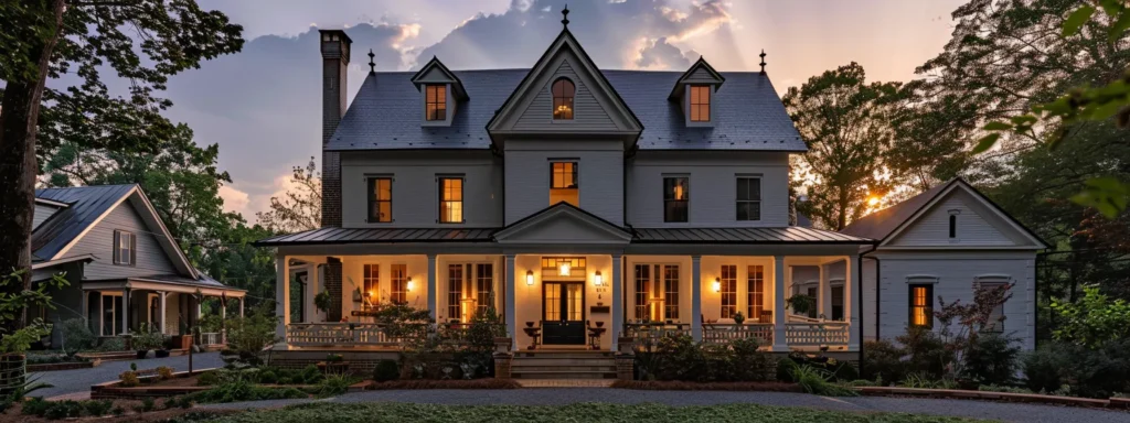 a beautifully restored historic home in raleigh showcases a stunning, energy-efficient roof renovation, blending traditional architectural integrity with modern sustainable materials under soft, golden afternoon light.