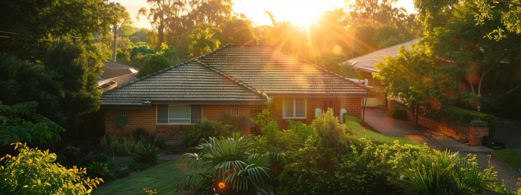 a beautifully sunlit home showcases a newly repaired roof, symbolizing energy efficiency with vibrant greenery surrounding it, highlighting the importance of maintenance in creating a comfortable living environment.