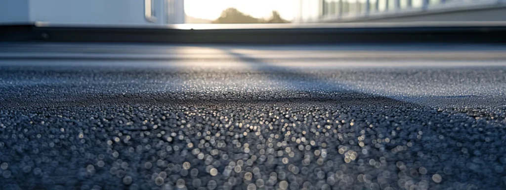 a close-up of a well-maintained commercial flat roof under bright sunlight, showcasing expertly repaired seams and a vibrant parapet, emphasizing the significance of professional roof repair in preserving property integrity.