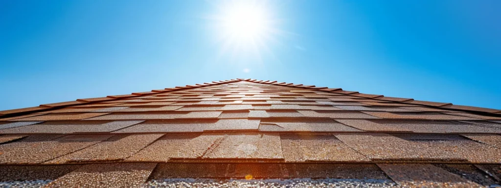 a close-up view of a beautifully detailed roof, showcasing a variety of durable roofing materials under bright sunlight, with a backdrop of a clear blue sky, emphasizing the importance of selecting the right materials for long-lasting protection against the elements.