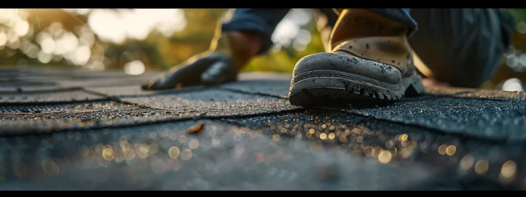 a detailed close-up of a professional roof repair specialist in raleigh, expertly applying high-quality asphalt shingles under soft, natural light, emphasizing the precision and care in their work.