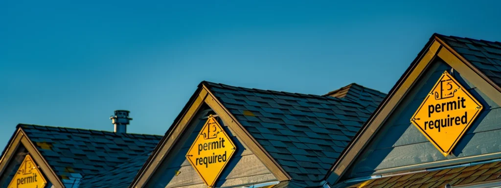 a detailed close-up of a vibrant residential roof under inspection, showcasing a clear blue sky, with vivid yellow