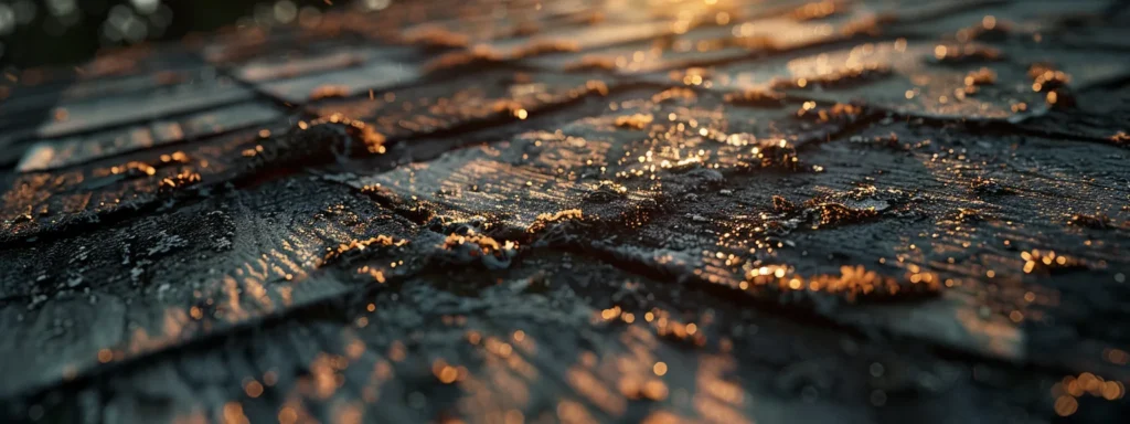 a dramatically lit close-up of a weathered roof with visible water stains, symbolizing the urgent need for repair to prevent structural damage and preserve the integrity of the home.