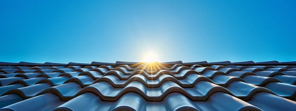 a robust, well-maintained roof glistens under bright midday sunlight, symbolizing the importance of insurance for contractors while a clear blue sky emphasizes the safety and security essential for homeowners.