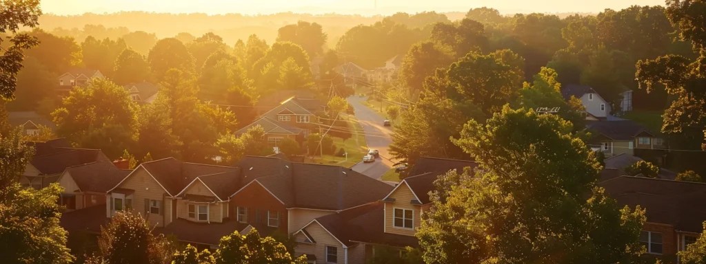 a serene raleigh neighborhood bathed in golden sunlight highlights a well-maintained home with a pristine roof, symbolizing the importance of understanding roof repair options for homeowners.