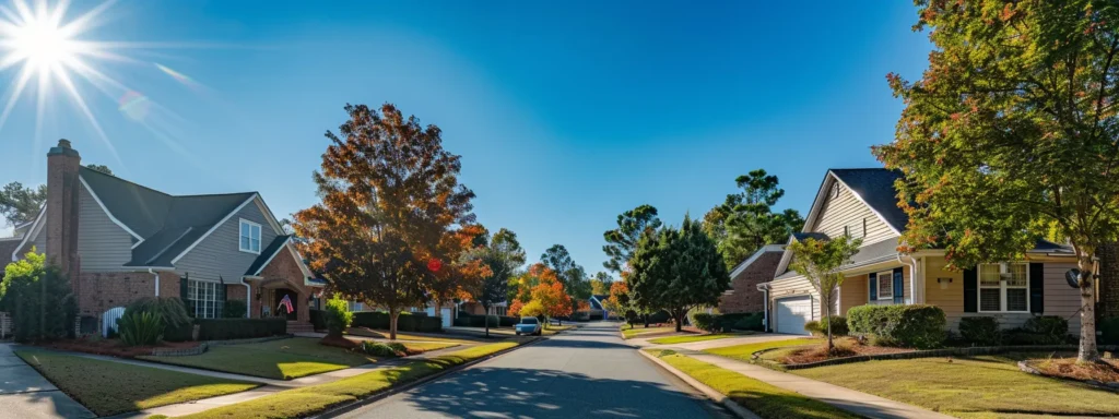 a serene raleigh neighborhood showcases a beautifully maintained home with a freshly repaired roof under a bright blue sky, symbolizing the peace of mind homeowners gain through accessible financing options.