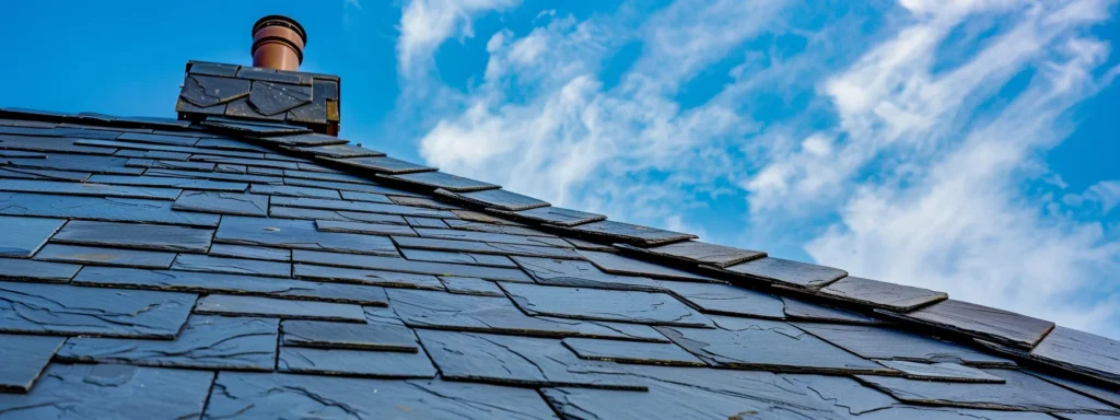 a sturdy, well-maintained slate roof gleams under a bright blue sky, symbolizing the resilience and compliance of raleigh homeowners committed to safeguarding their properties against storm damage.