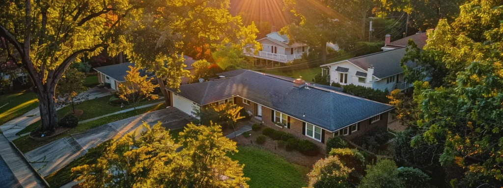 a sunlit raleigh neighborhood showcases a charming home with a newly repaired roof, symbolizing the empowerment of homeowners equipped with knowledge about roof repair licensing and compliance.