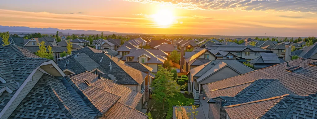 a tranquil suburban rooftop under a sunlit sky, showcasing freshly completed roofing work that adheres strictly to permit specifications, symbolizing compliance and care in home construction.