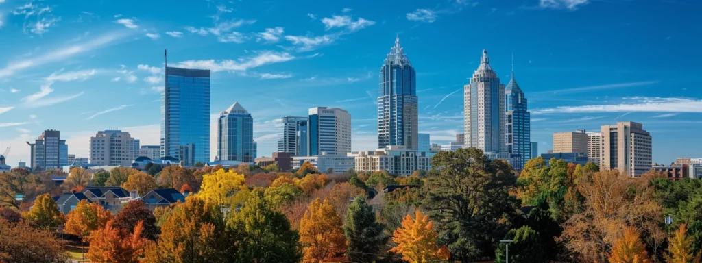 a vibrant skyline of raleigh features a diverse array of roofing styles, from traditional asphalt shingles to modern metal roofs, under a clear blue sky, symbolizing the city's unique building regulations and architectural identity.