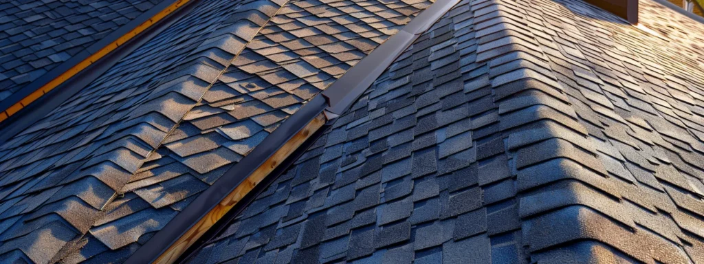 a visually striking rooftop scene showcases the contrasting textures and colors of asphalt shingles, metal, tile, and wood shake roofing materials under a bright, clear sky, highlighting their unique characteristics and aesthetic appeal.