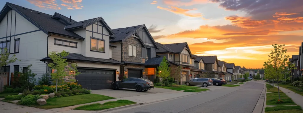 a visually striking scene showcases a contemporary residential neighborhood, where diverse roofing materials—textured asphalt shingles, sleek metal panels, and elegant tile roofs—harmoniously coexist under a vibrant sky, capturing the essence of durable and aesthetically pleasing home choices.