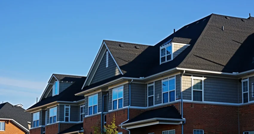 a vivid, sunlit rooftop showcasing a diverse range of architectural styles, juxtaposed against a clear blue sky, symbolizing the essence of local roofing regulations in raleigh.