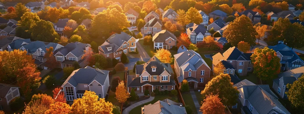 a warm, sunlit raleigh neighborhood showcases a variety of charming homes, each featuring distinct roofing styles, while a friendly contractor inspects a roof, symbolizing the quest for quality and budget-friendly repair options.