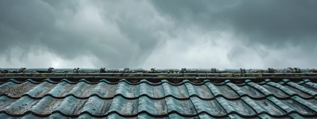 a weathered roof under dramatic grey skies, showcasing the impact of storm damage and highlighting the need for effective repairs and ventilation solutions.