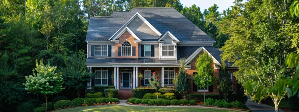 a well-maintained suburban home in raleigh, surrounded by lush greenery, glistens under soft afternoon sunlight as a homeowner meticulously examines their roof, symbolizing proactive compliance and preparation for an upcoming inspection.